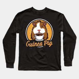 printed design of a guinea pig sipping a cup of coffee, cute cartoon style(1) Long Sleeve T-Shirt